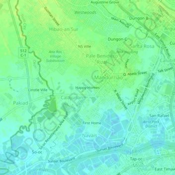 Mappa topografica Happy Homes, altitudine, rilievo