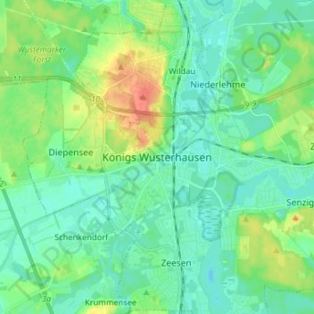 Mappa topografica Königs Wusterhausen, altitudine, rilievo