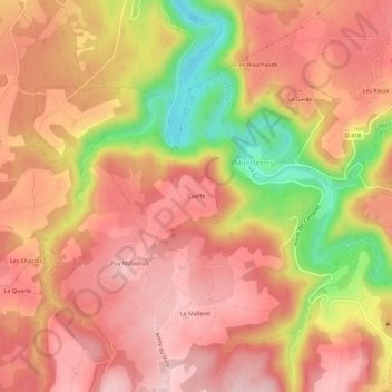 Mappa topografica Coëffe, altitudine, rilievo