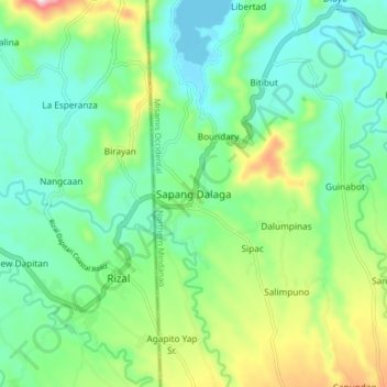 Mappa topografica Sapang Dalaga, altitudine, rilievo