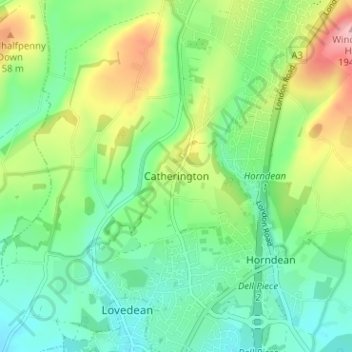 Mappa topografica Catherington, altitudine, rilievo