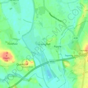 Mappa topografica Uckinghall, altitudine, rilievo