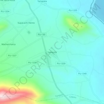 Mappa topografica Sanquira, altitudine, rilievo