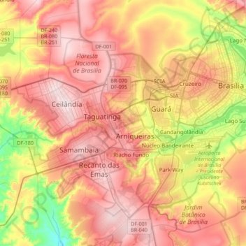Mappa topografica Águas Claras, altitudine, rilievo