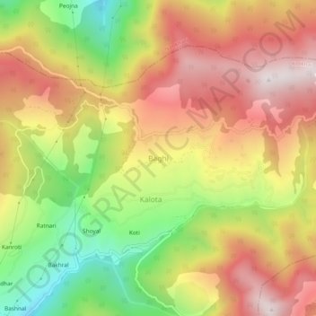 Mappa topografica Baghi, altitudine, rilievo