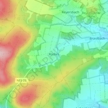 Mappa topografica Rödles, altitudine, rilievo
