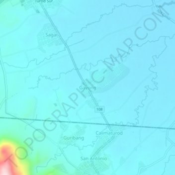 Mappa topografica Gayong, altitudine, rilievo
