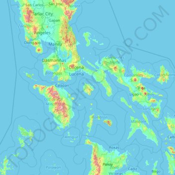 Mappa topografica Marinduque, altitudine, rilievo