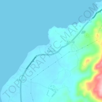 Mappa topografica Bobon, altitudine, rilievo