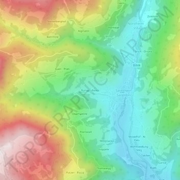 Mappa topografica Rungg, altitudine, rilievo