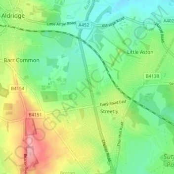 Mappa topografica Hardwick, altitudine, rilievo
