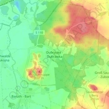 Mappa topografica Dubrauke, altitudine, rilievo