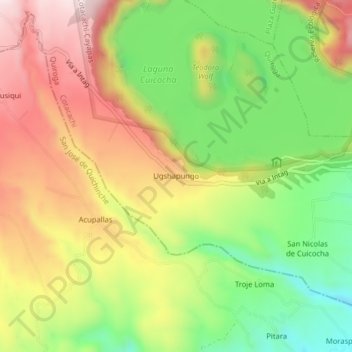 Mappa topografica Ugshapungo, altitudine, rilievo