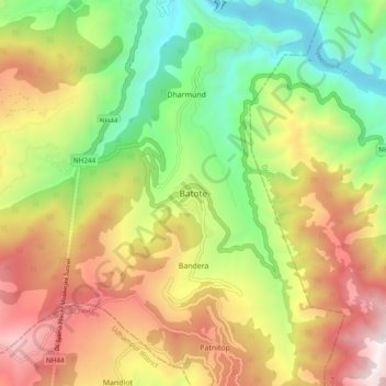 Mappa topografica Batote, altitudine, rilievo