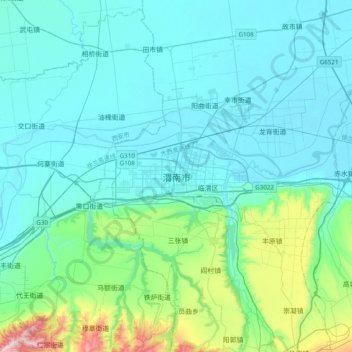 Mappa topografica 渭南市, altitudine, rilievo
