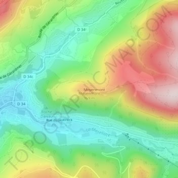 Mappa topografica Moyenmont, altitudine, rilievo