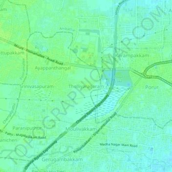 Mappa topografica Thelliyaragaram, altitudine, rilievo