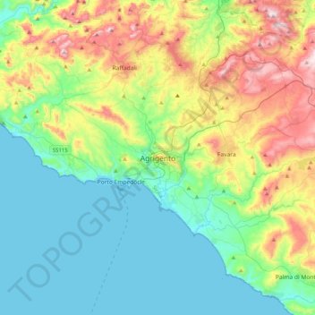 Mappa topografica Agrigent, altitudine, rilievo