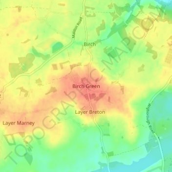 Mappa topografica Birch Green, altitudine, rilievo