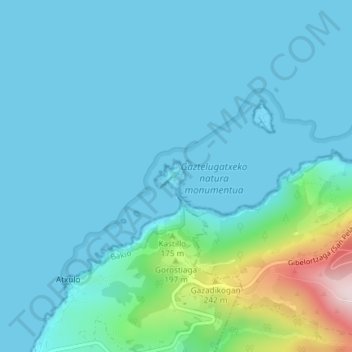 Mappa topografica Gaztelugatxe, altitudine, rilievo