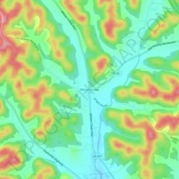 Mappa topografica Whites Creek, altitudine, rilievo