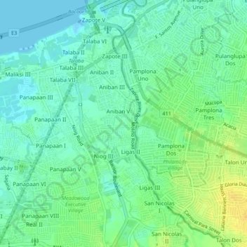 Mappa topografica Ligas 1, altitudine, rilievo