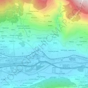 Mappa topografica Villair, altitudine, rilievo