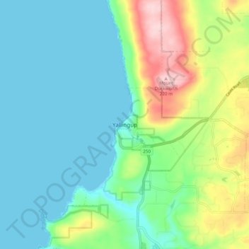 Mappa topografica Yallingup, altitudine, rilievo