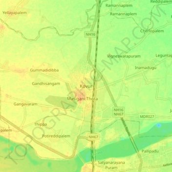 Mappa topografica Kovur, altitudine, rilievo
