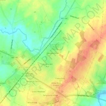 Mappa topografica Meadow Brook, altitudine, rilievo