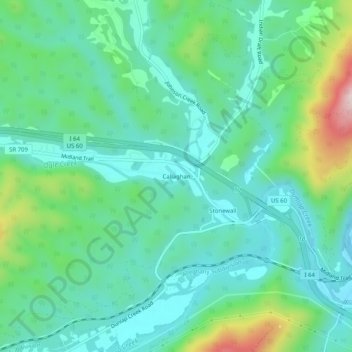 Mappa topografica Callaghan, altitudine, rilievo