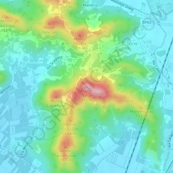 Mappa topografica Monte Ceva, altitudine, rilievo