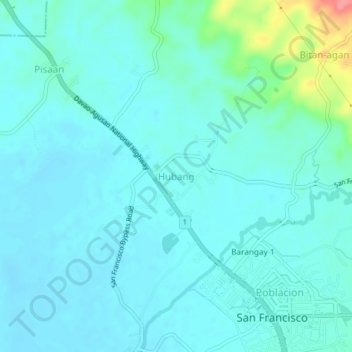 Mappa topografica Hubang, altitudine, rilievo