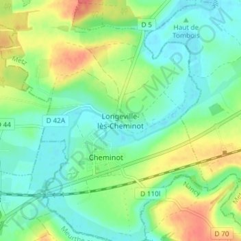 Mappa topografica Longeville-lès-Cheminot, altitudine, rilievo