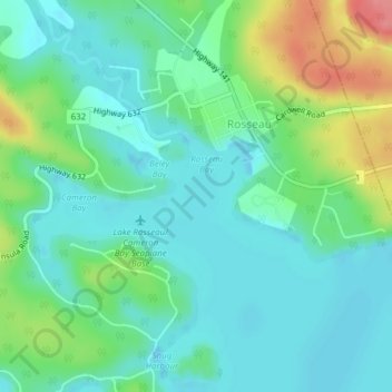 Mappa topografica Lake Rosseau, altitudine, rilievo