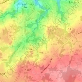 Mappa topografica Malfos, altitudine, rilievo