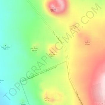 Mappa topografica Puu Lepo, altitudine, rilievo