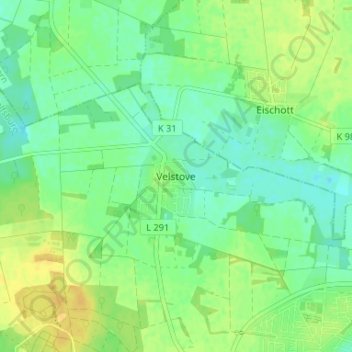 Mappa topografica Velstove, altitudine, rilievo