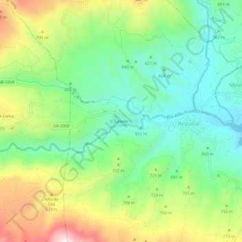 Mappa topografica Saleres, altitudine, rilievo