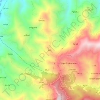 Mappa topografica Kufri, altitudine, rilievo