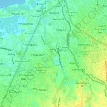 Mappa topografica Niog 3, altitudine, rilievo