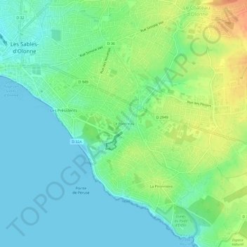 Mappa topografica Le Pontreau, altitudine, rilievo