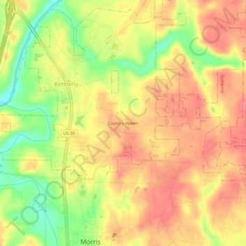 Mappa topografica Country Haven, altitudine, rilievo