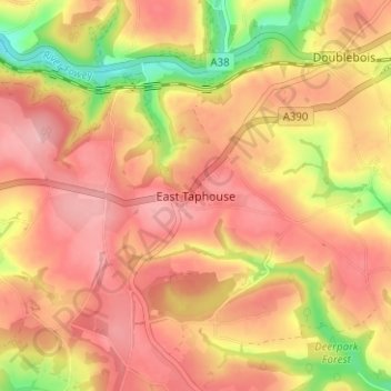 Mappa topografica East Taphouse, altitudine, rilievo