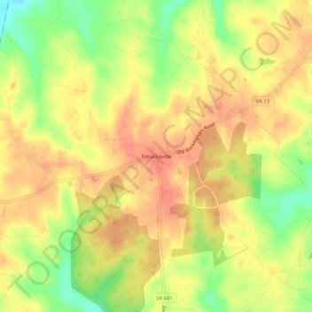 Mappa topografica Tobaccoville, altitudine, rilievo