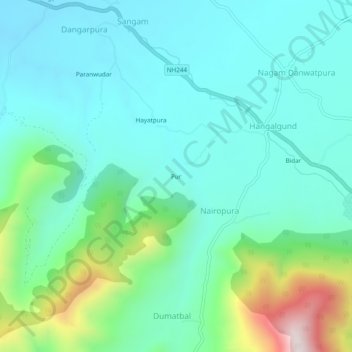 Mappa topografica Pur, altitudine, rilievo