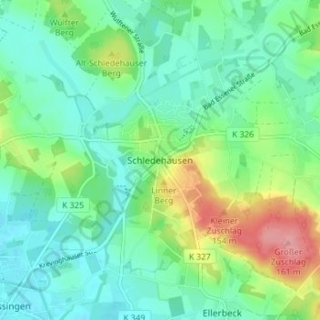 Mappa topografica Schledehausen, altitudine, rilievo