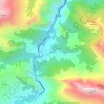 Mappa topografica Lebeña, altitudine, rilievo