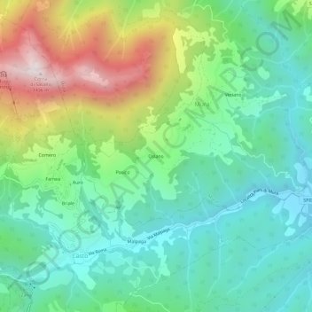 Mappa topografica Oslano, altitudine, rilievo