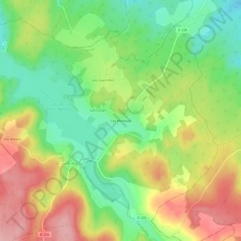 Mappa topografica Les Michaux, altitudine, rilievo